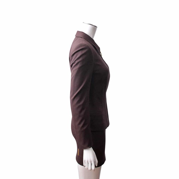 Wool Zip Blazer/Skirt Set Brown