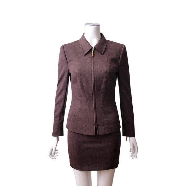 Wool Zip Blazer/Skirt Set Brown