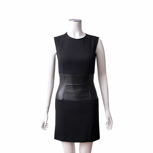 Wool/Leather Mini Dress Black