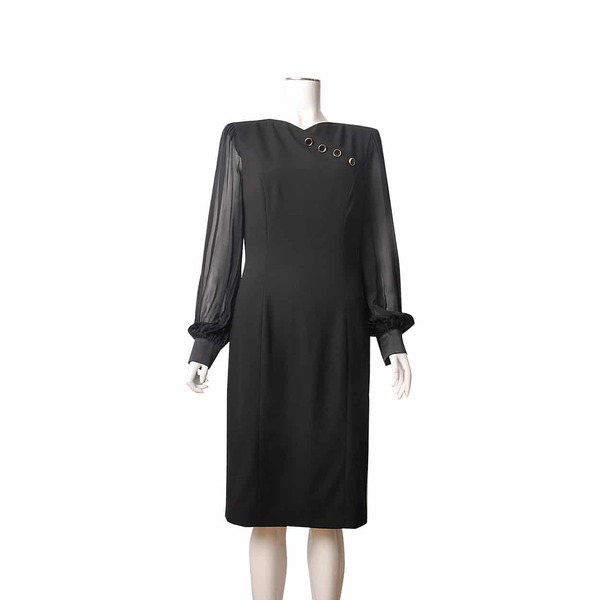 Wool Long Sleeve Buttons Dress Black