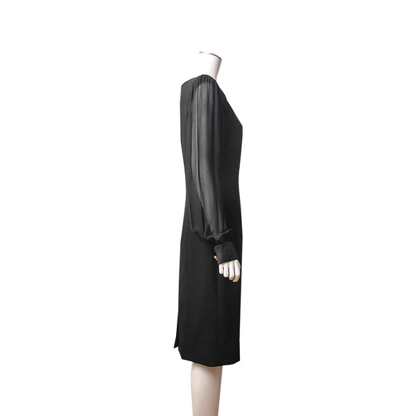 Wool Long Sleeve Buttons Dress Black