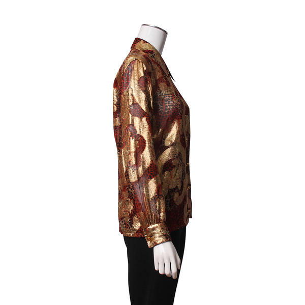 Silk Blend Blouse Animal Print Gold/Brown