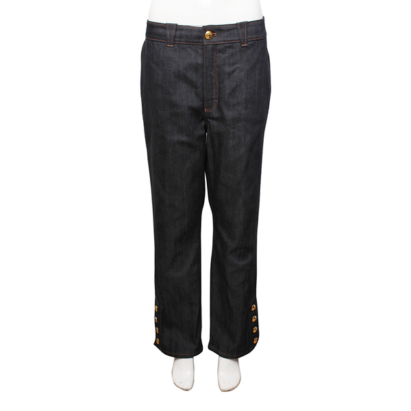 Denim Button Embellished Straight Jeans Dark Blue