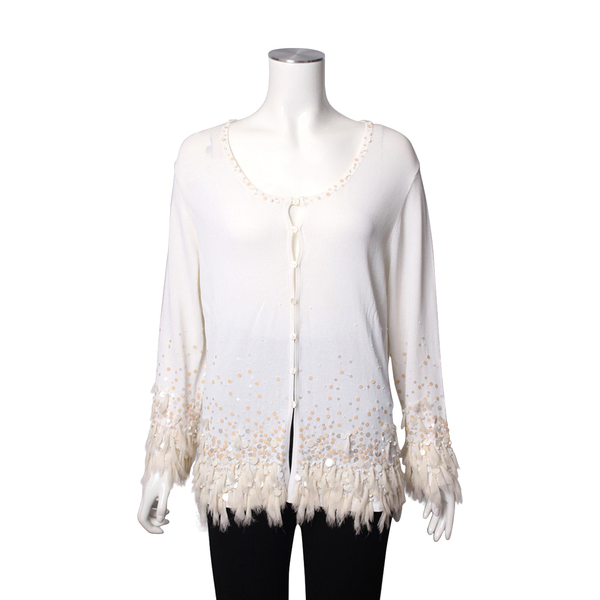 Vintage Viscose Blend Embellished Cardigan White