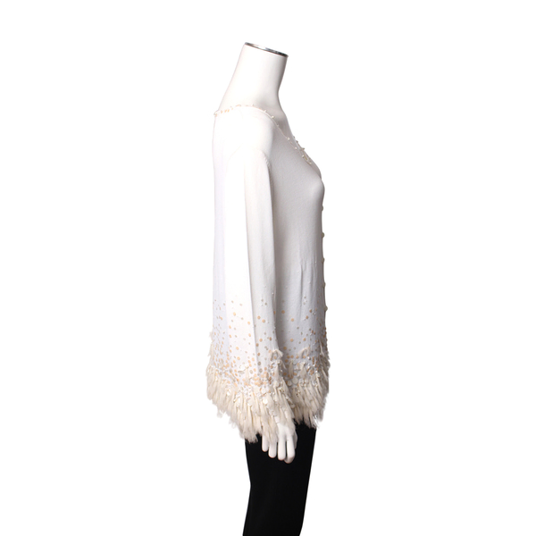 Vintage Viscose Blend Embellished Cardigan White