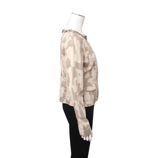 Sport Cotton/Linen Camouflage Embellished Jacket Stone