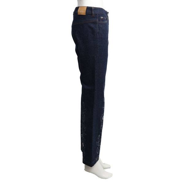 Cotton Crystal Embroidered Denim Jeans Blue