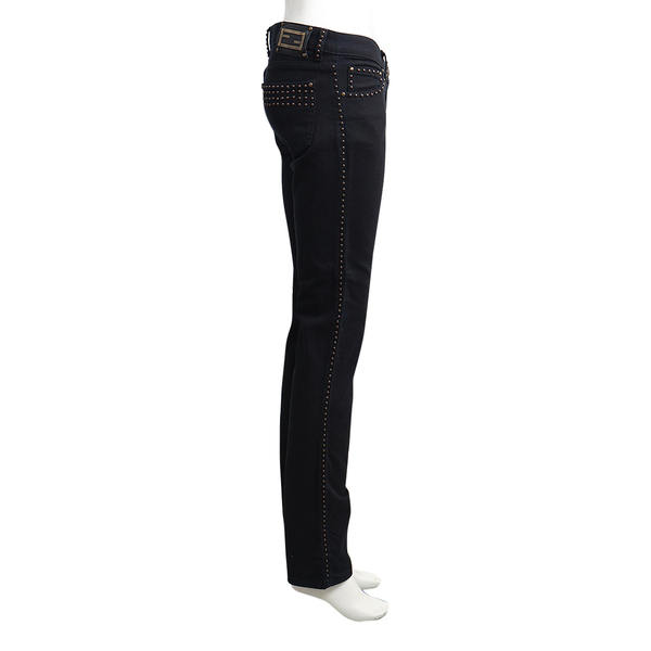 Cotton Low Waist Studded Jeans Black
