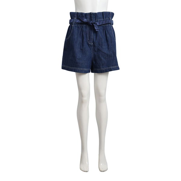 Denim Paper Bag Waist Shorts Blue