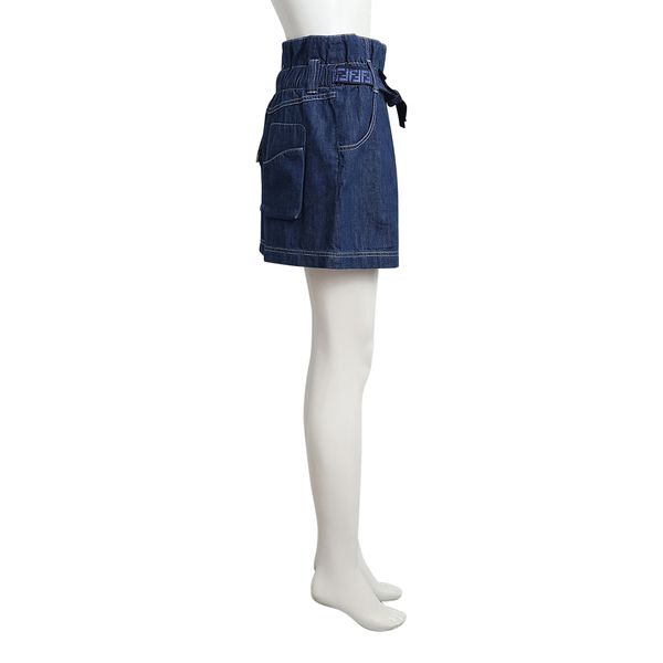 Denim Paper Bag Waist Shorts Blue
