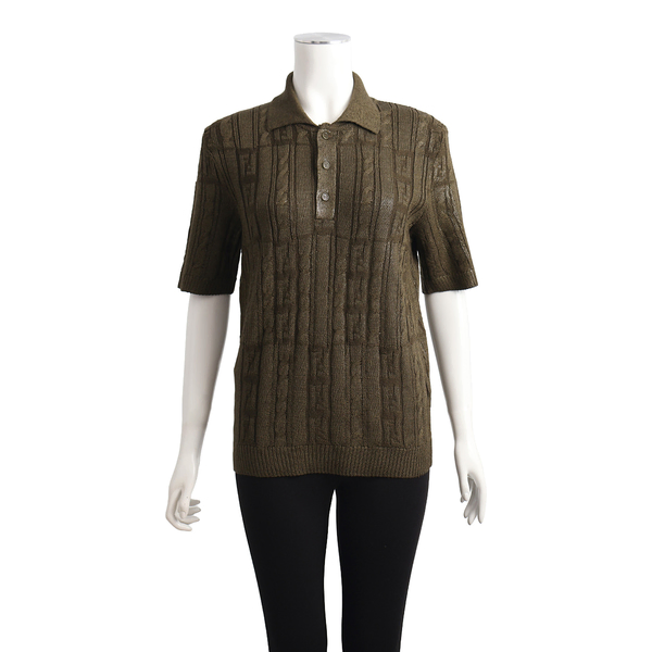 Wool Blend Polo FF Sparkle Pullover Olive Green