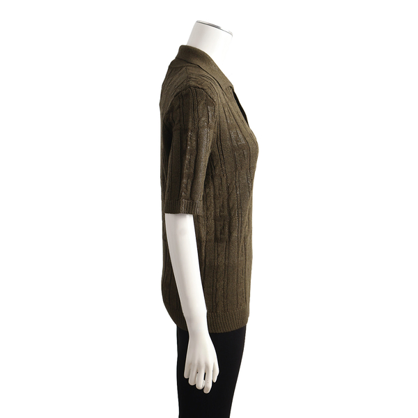 Wool Blend Polo FF Sparkle Pullover Olive Green
