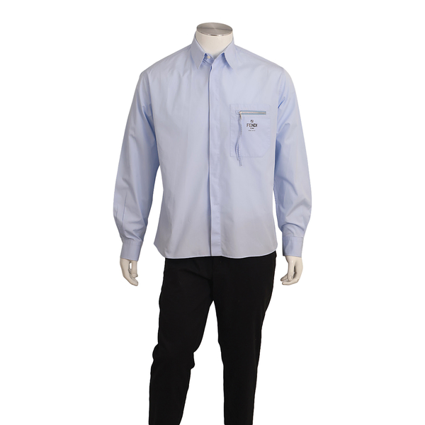 Cotton Zip Pocket Shirt Blue