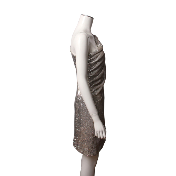 Sequin One Shoulder Mini Dress Silver