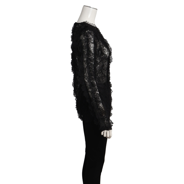 Viscose Blend Sheer Lace Blouse Black