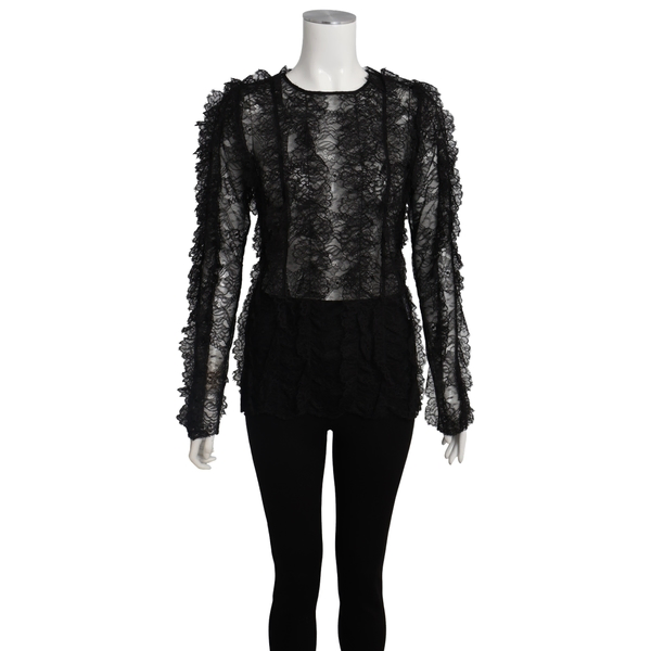 Viscose Blend Sheer Lace Blouse Black