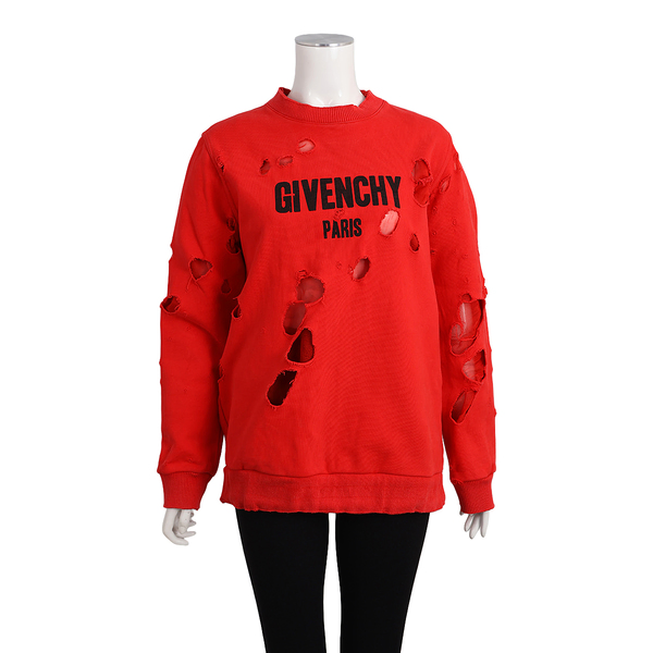 Cotton Distressed Sweater Red