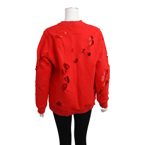 Cotton Distressed Sweater Red, view 3