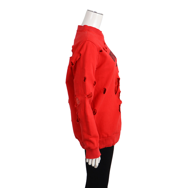 Cotton Distressed Sweater Red