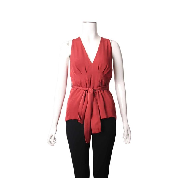 Silk V Neck Sleeveless Blouse Dark Orange