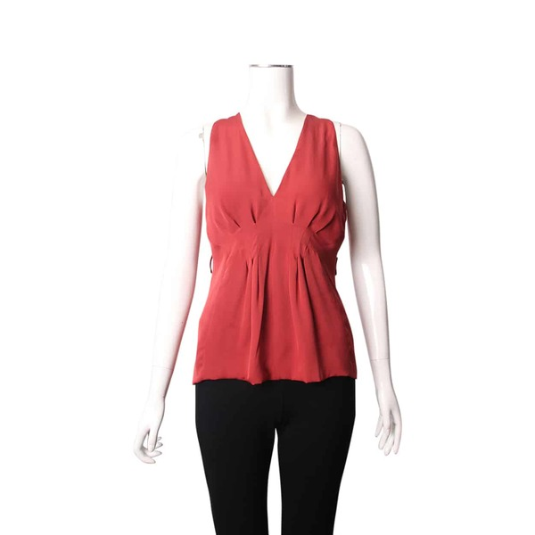 Silk V Neck Sleeveless Blouse Dark Orange