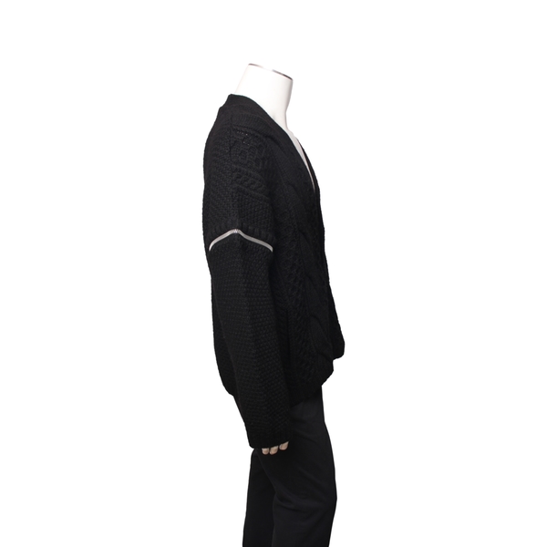 Wool Cable Knit Detachable Sleeves Cardigan Black