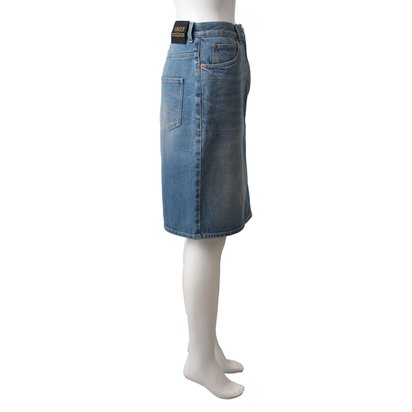 Cotton Blend Midi Skirt Denim