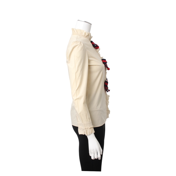 Cotton Embellished Mock Neck Blouse Beige