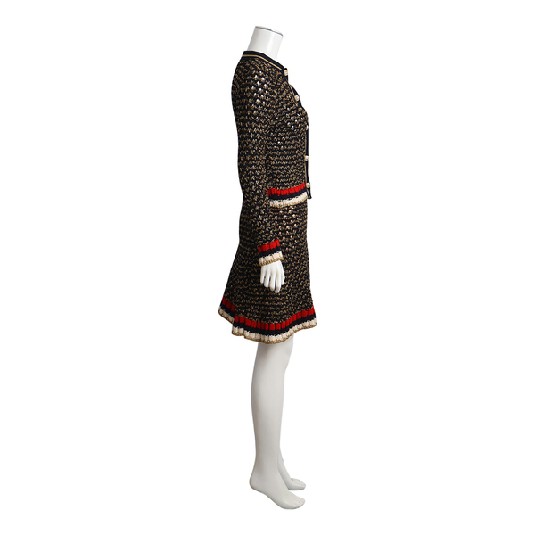 Cotton Blend Woven Cardigan & Skirt Set Black/Gold