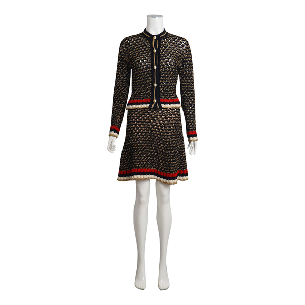 Cotton Blend Woven Cardigan & Skirt Set Black/Gold
