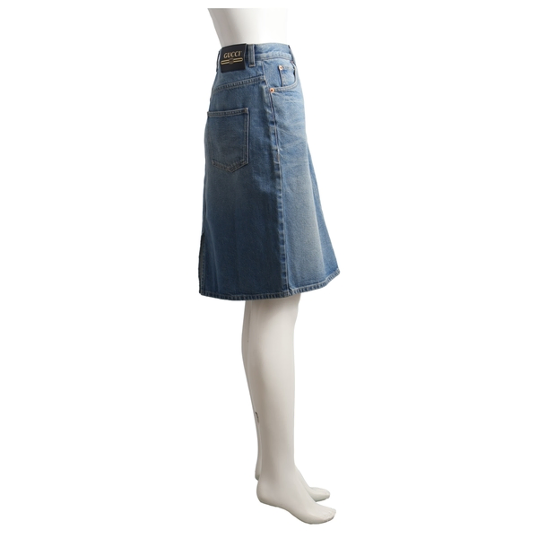 Cotton Blend Midi Skirt Denim
