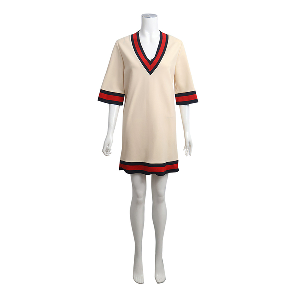 Viscose Blend Web Details Dress Cream