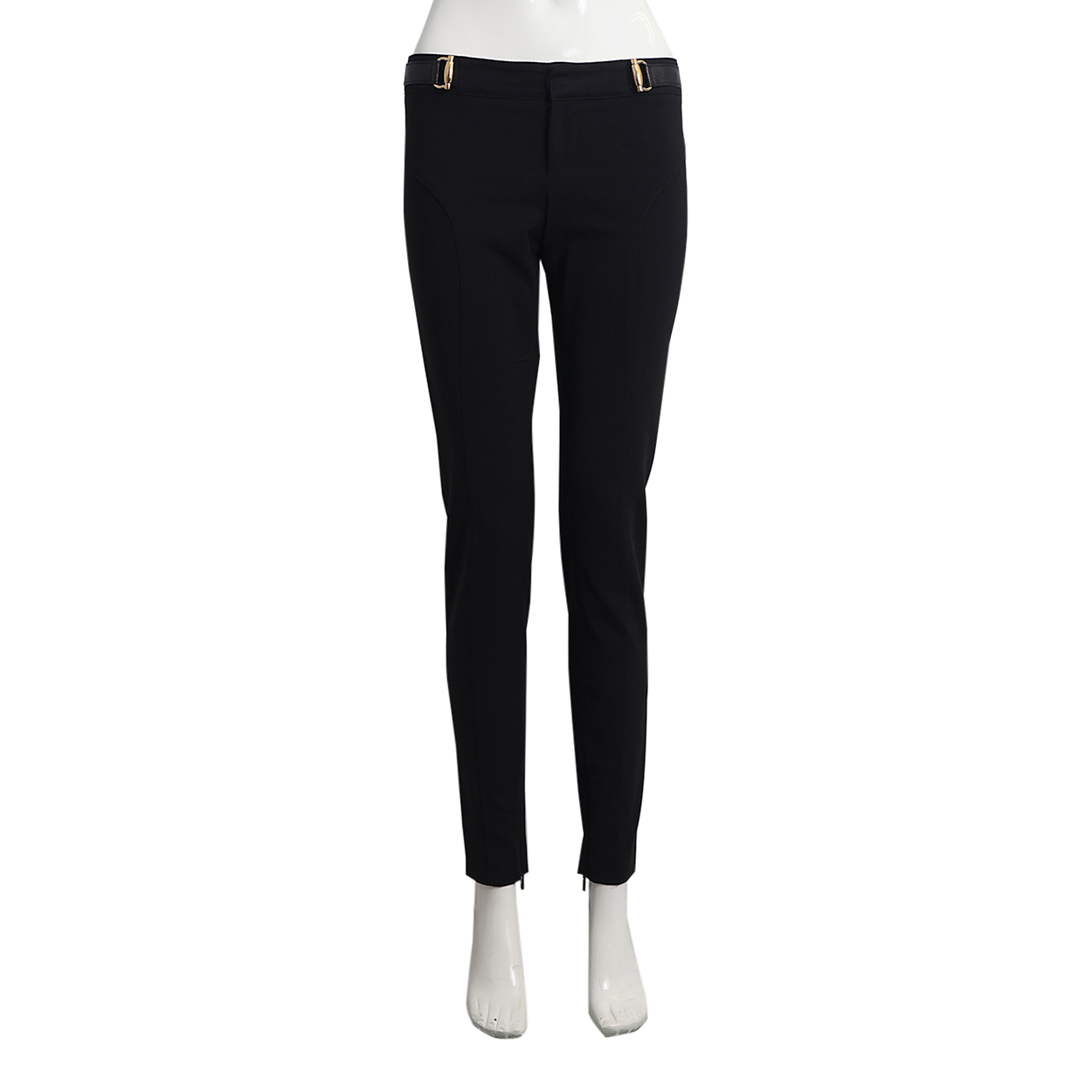 Cotton Blend Horsebit Detail Trousers Black