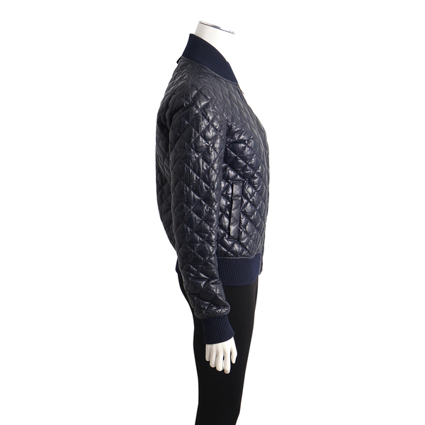 Quilted Leather Bomber Jacket Blue