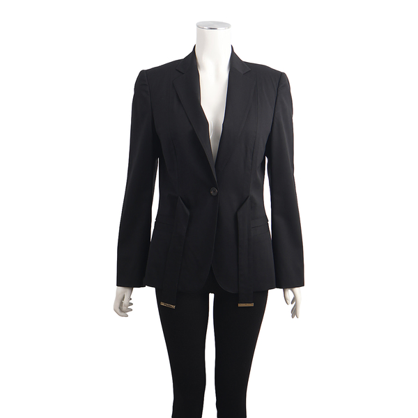Vintage Wool Waist Tie Blazer Black