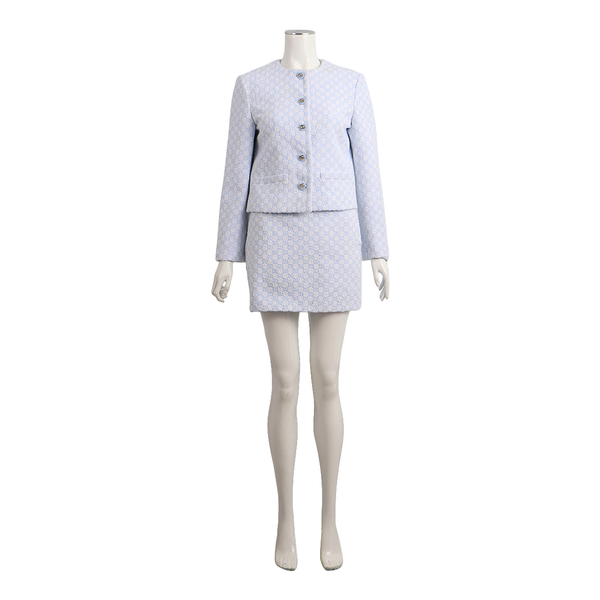 Cotton Blend Jacquard GG Skirt Suit Blue/White