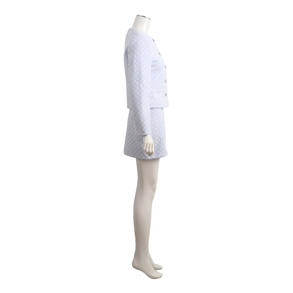 Cotton Blend Jacquard GG Skirt Suit Blue/White