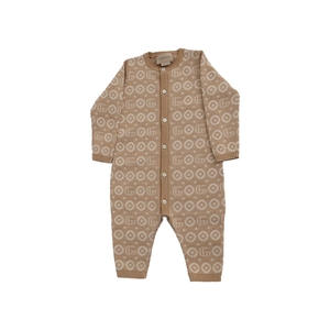 Wool Baby Jacquard GG Romper Brown/Beige, view 3