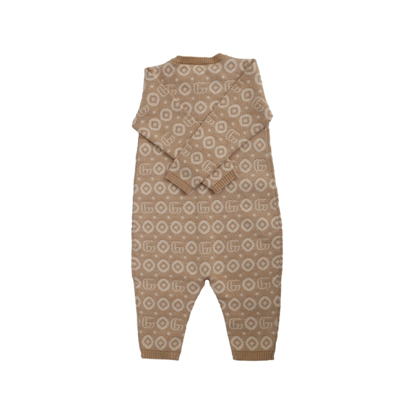 Wool Baby Jacquard GG Romper Brown/Beige