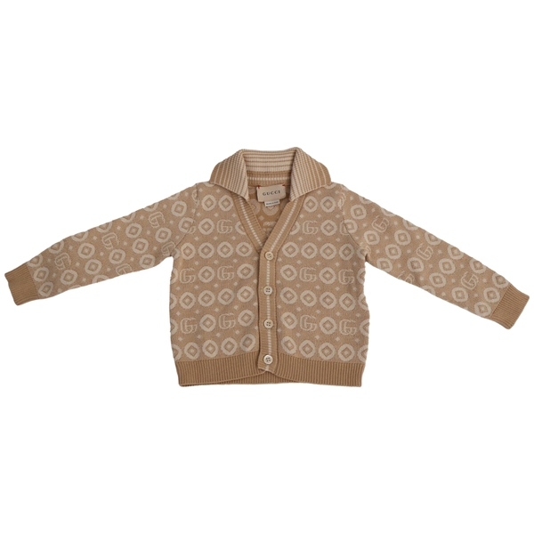 Wool Baby Jacquard GG Cardigan Beige/Brown