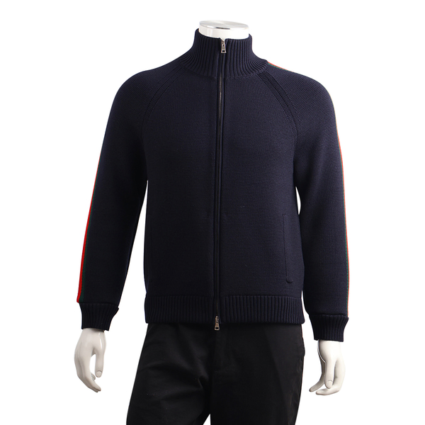 Wool Knit Web Zip Up Jacket Navy Blue