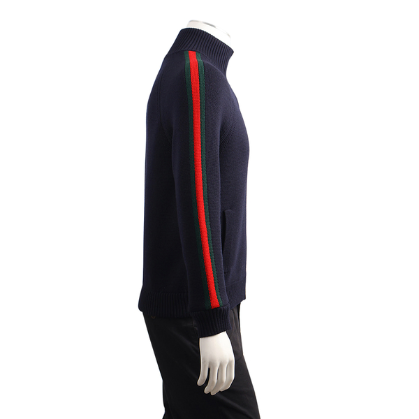 Wool Knit Web Zip Up Jacket Navy Blue
