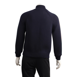 Wool Knit Web Zip Up Jacket Navy Blue, view 3