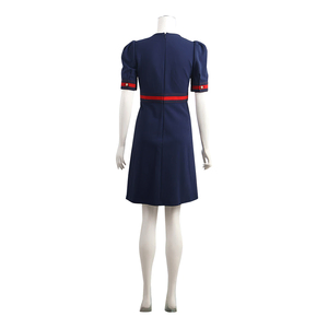 Viscose Blend Web Bow Midi Dress Navy Blue, view 3