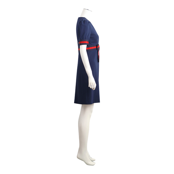 Viscose Blend Web Bow Midi Dress Navy Blue