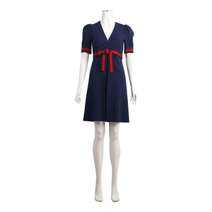Viscose Blend Web Bow Midi Dress Navy Blue