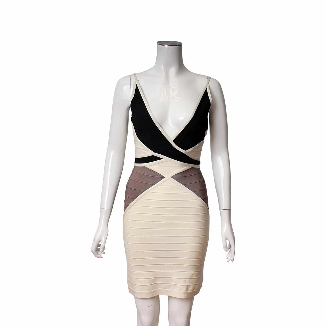 HERVE LEGER Rayon/Spandex Sleeveless Dress Ivory/Black | Luxity HERVE LEGER Rayon/Spandex Sleeveless Dress Ivory/Black | Luxity