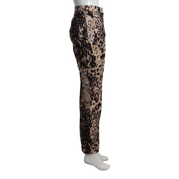 Acetate/Silk Animal Print Trousers Brown/Beige