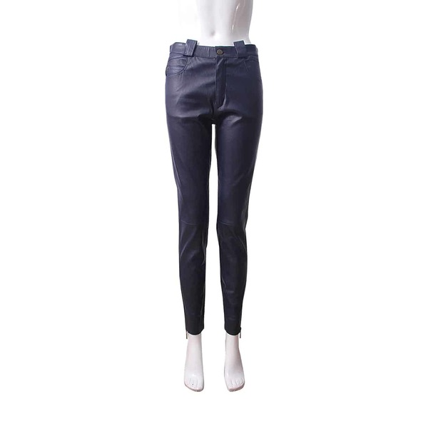 Leather Zip Detail Pants Navy