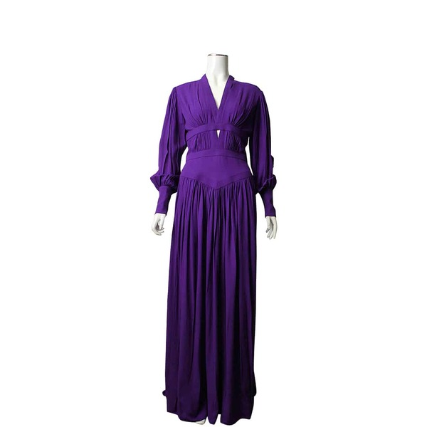 Viscose/Silk Long Deep V Neck Dress Blue